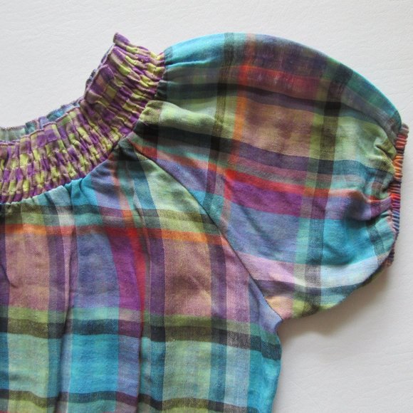 New Voice Woman’s Girl’s Fashion Multicolored Plaid Print Short Sleeves Top L - Picture 8 of 11